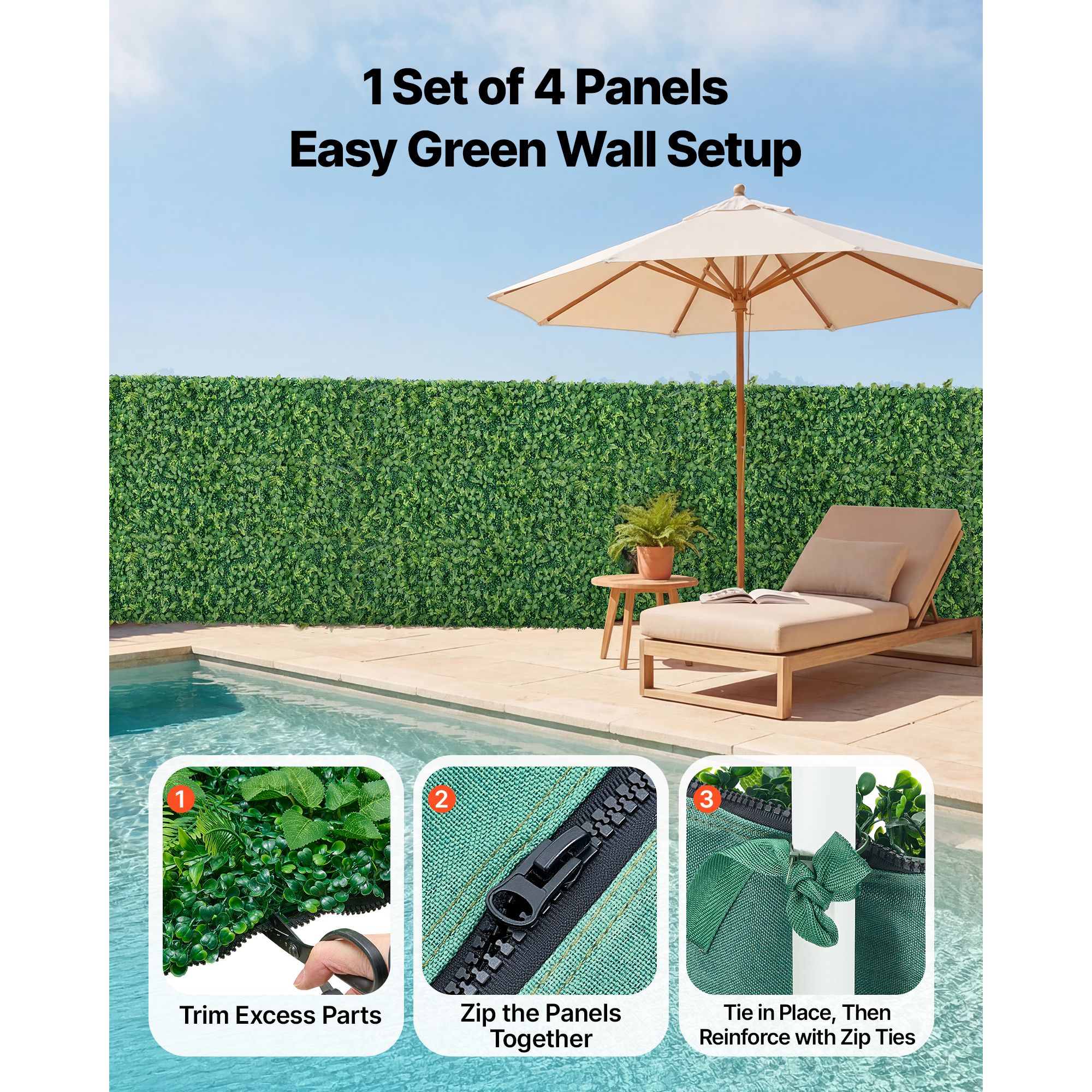 Artificial Plant Wall, 4 PCS 61 x 243.8 cm Artificial Boxwood Panels, Sun Protection Greenery Backdrop Privacy Hedge Fence, Fake Grass Screen for Wedding β image 4