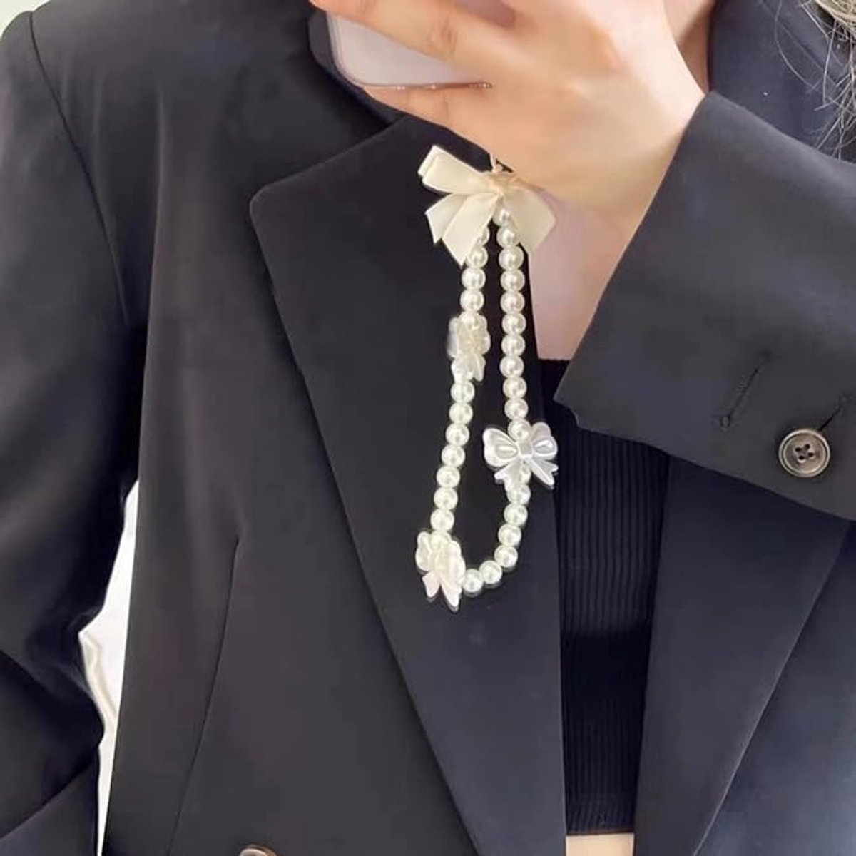 Phone pendant - cute phone chain - aesthetic heart-shaped pearl cord ornament — image 3