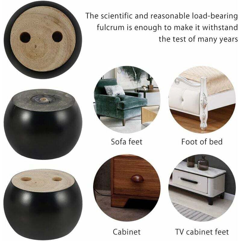 4 pcs Set ROund Wooden Furniture Legs Height 5Cm, For Sofa, Bed, Armchair, Wardrobe, With Screws And Tape (Black) — image 4