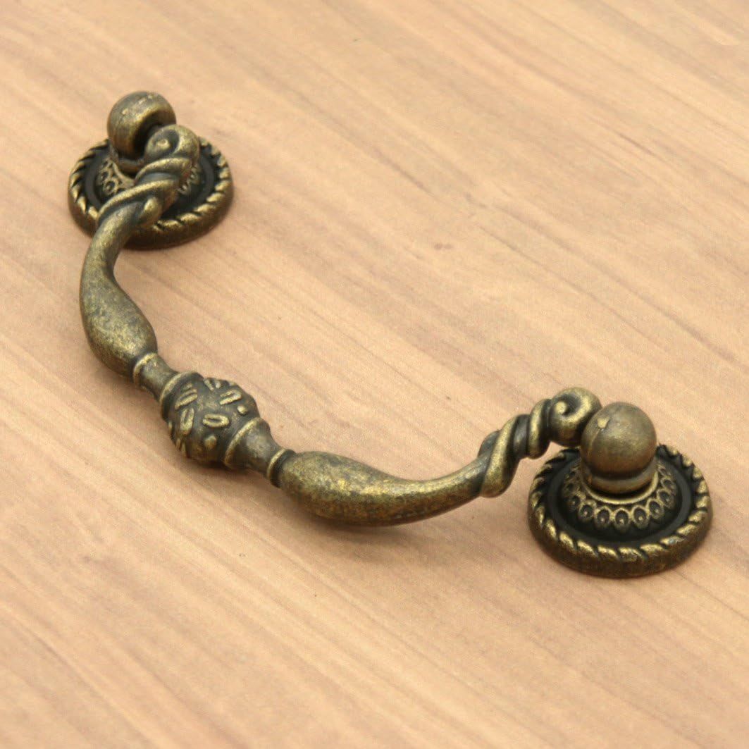 Vintage Drop-Down Bail Pull Handles Hole Center Antique Bronze Down Bail Cabinet Pulls with Mounting Screws โ image 4