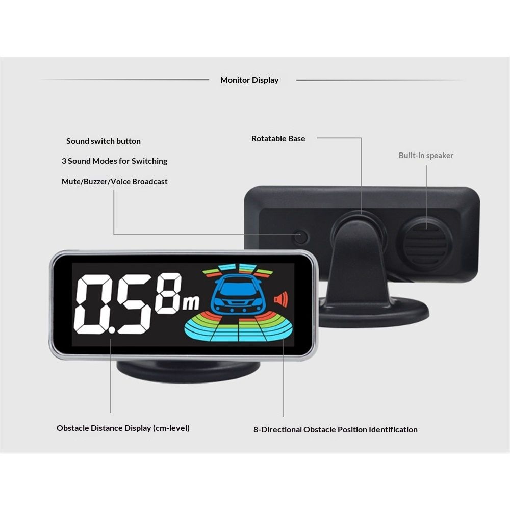 Backup Parktronic System Car Auto Vehicle Reverse with 8 Parking Sensors kit Distance Detection LCD Distance Display Sound Warning … — image 3