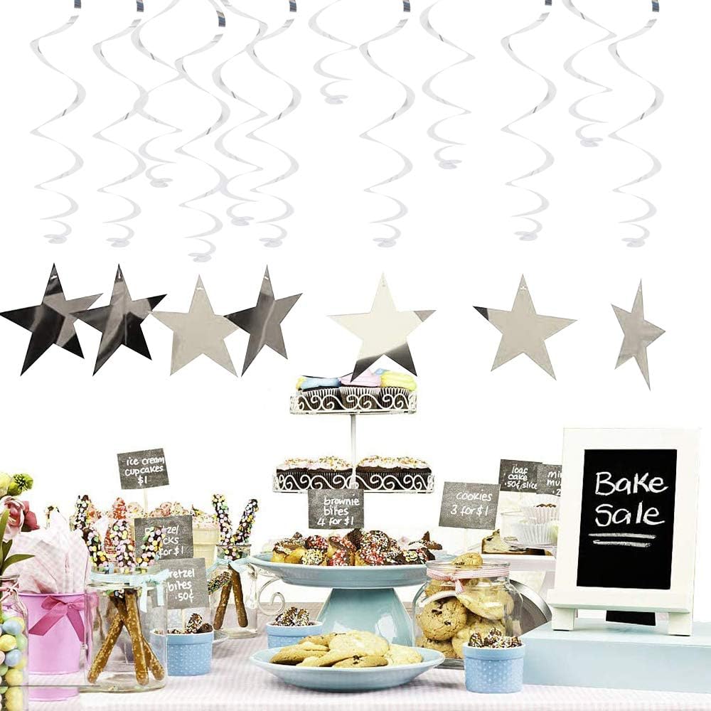 Silver Star Hanging Swirl Decorations,Hanging Silver Party Supplies for Graduation Wedding Baby Shower Decorations, Pack of 15 โ image 4