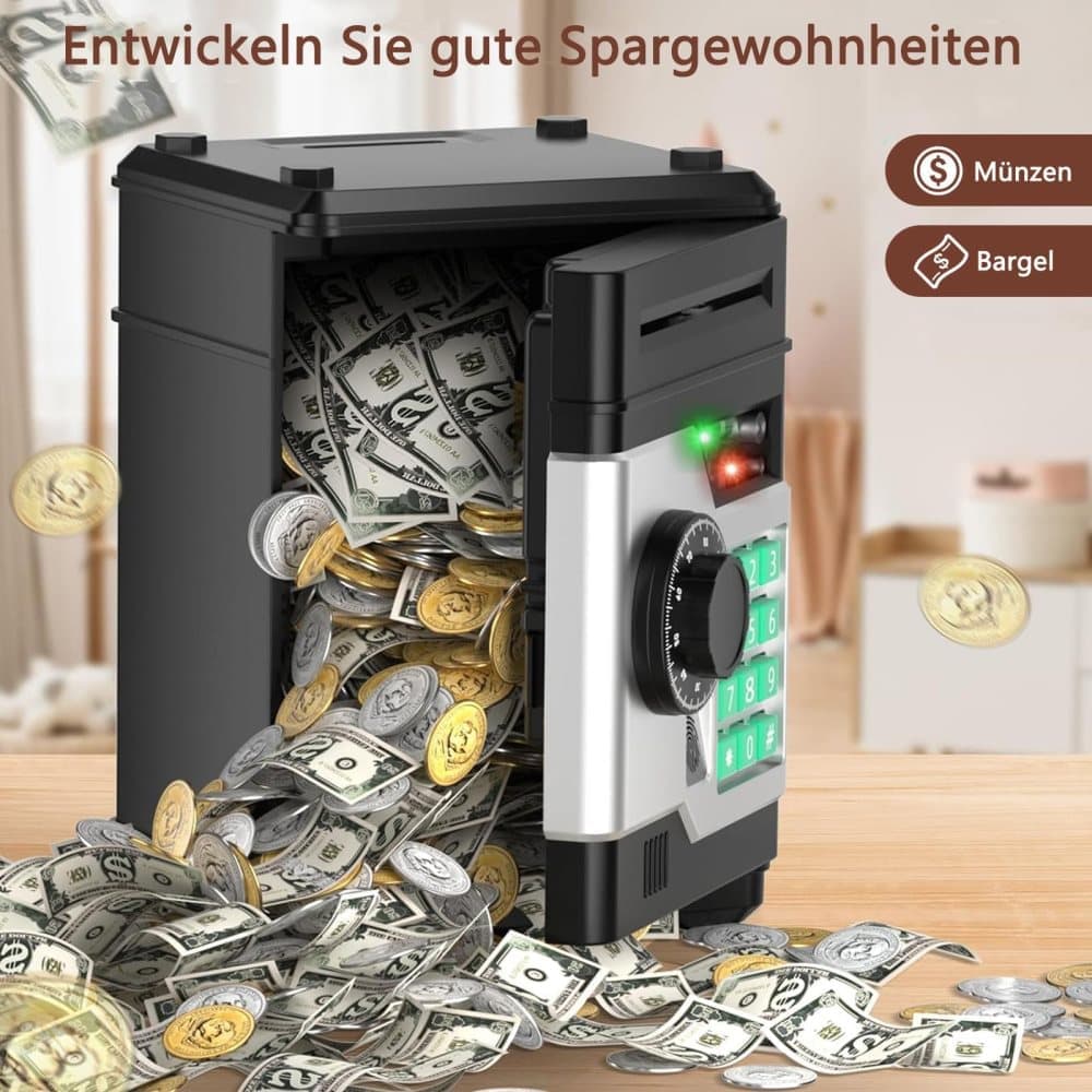 Children's Electronic Piggy Bank with Fingerprint & Password Protection, Automatic Saving Function, Mini Cabinet, Gold — image 5
