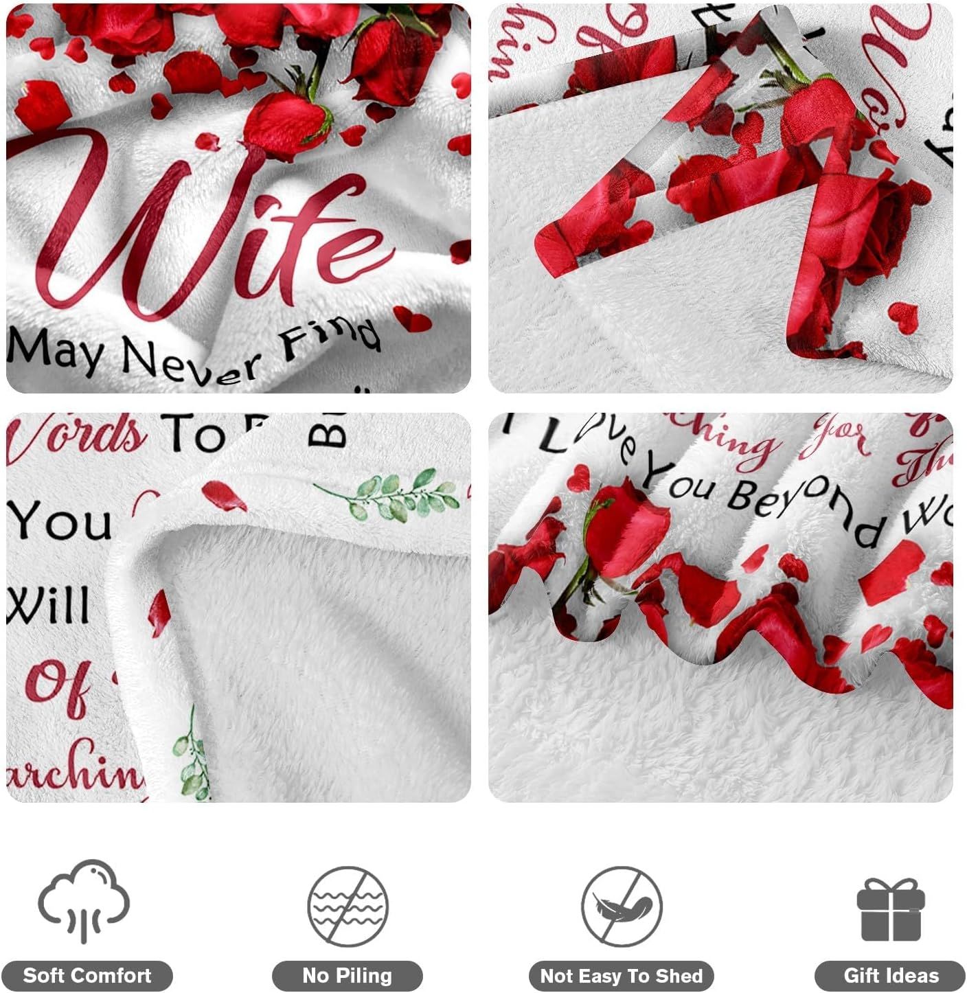 Romantic Rose Print Fleece Blanket for Wife, Soft Cozy Throw for Valentine’s Day Anniversary Christmas Gift, Warm Snuggle Blanket with Love Message (50”*60”) — image 6