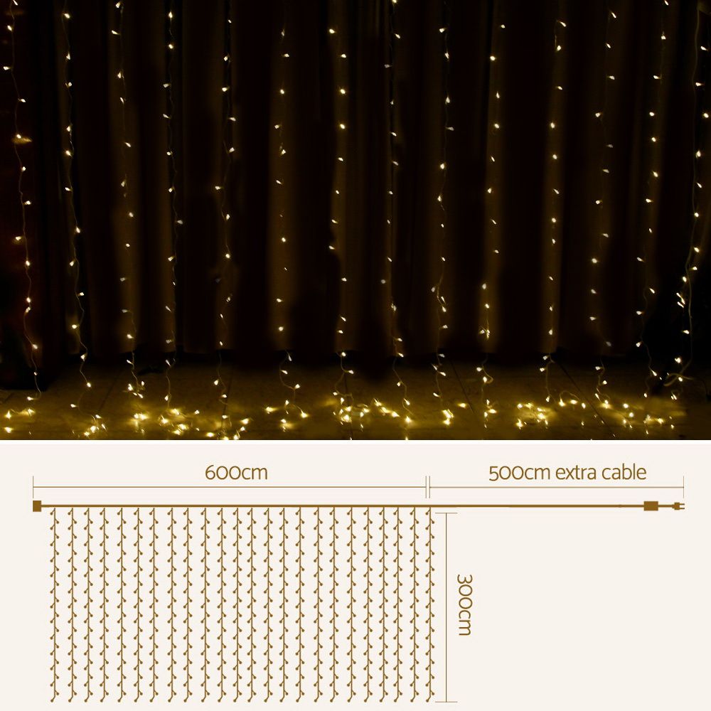 3X6M Christmas Lights Curtain Light Warm White 600 LED Jingle Jollys โ image 3