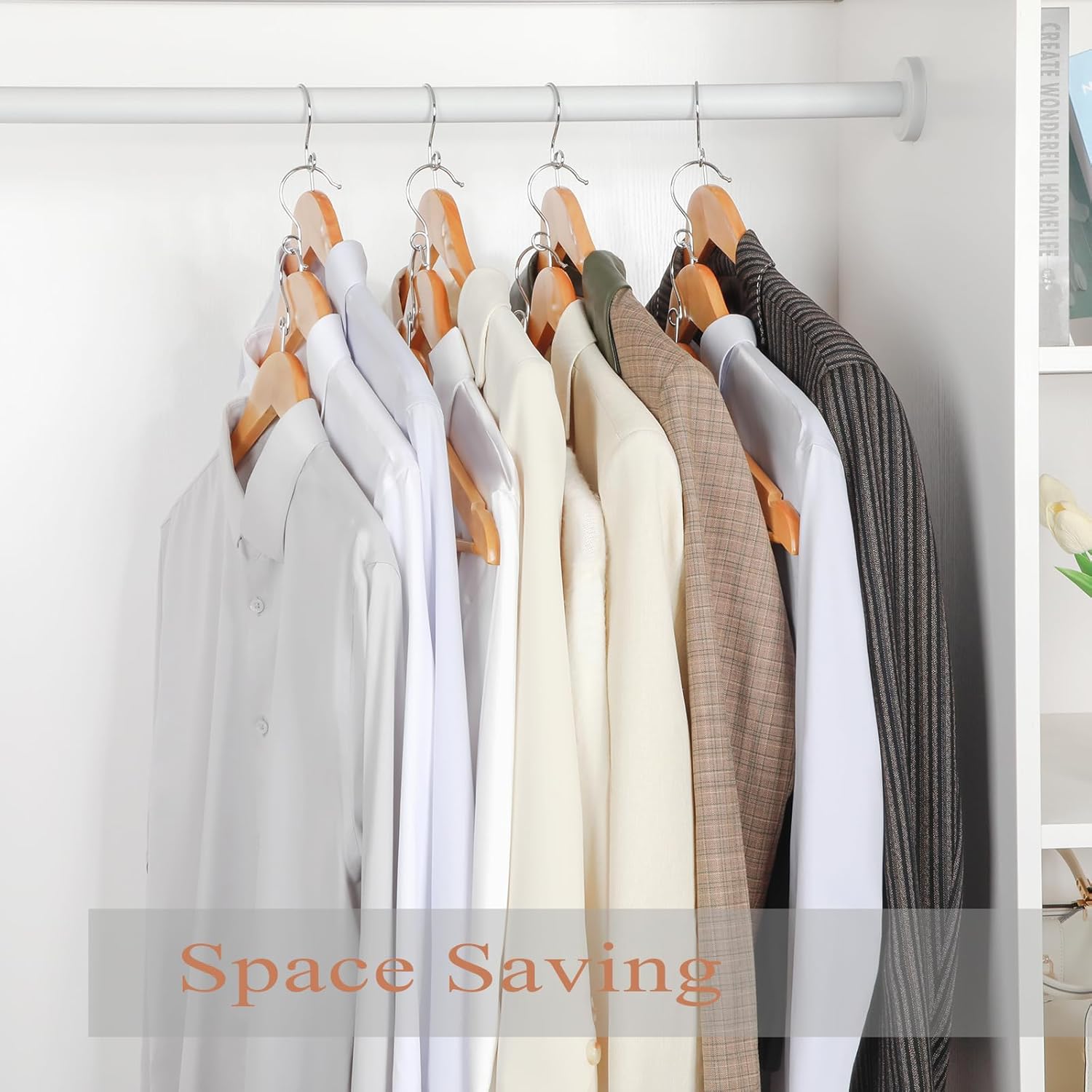 TOPIA HANGER Wooden Hangers 30 Pack, Space Saving Coat Hanger with 360° Swivel Cascading Ring Hook, Non Slip Pants Bar and Shoulder Notches for Camisole — image 6