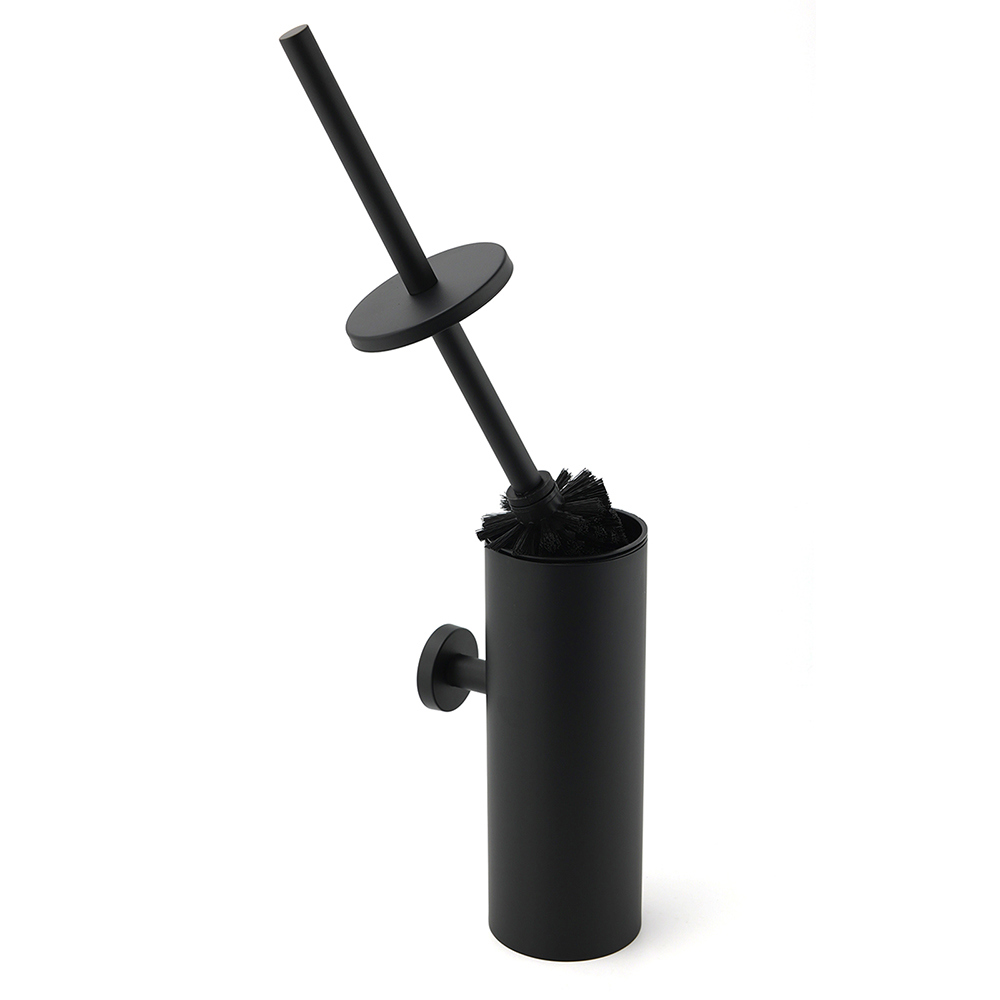 Matt Black Stainless Steel Round Toilet Brush Wall Holder Cup Bathroom Accessary — image 3