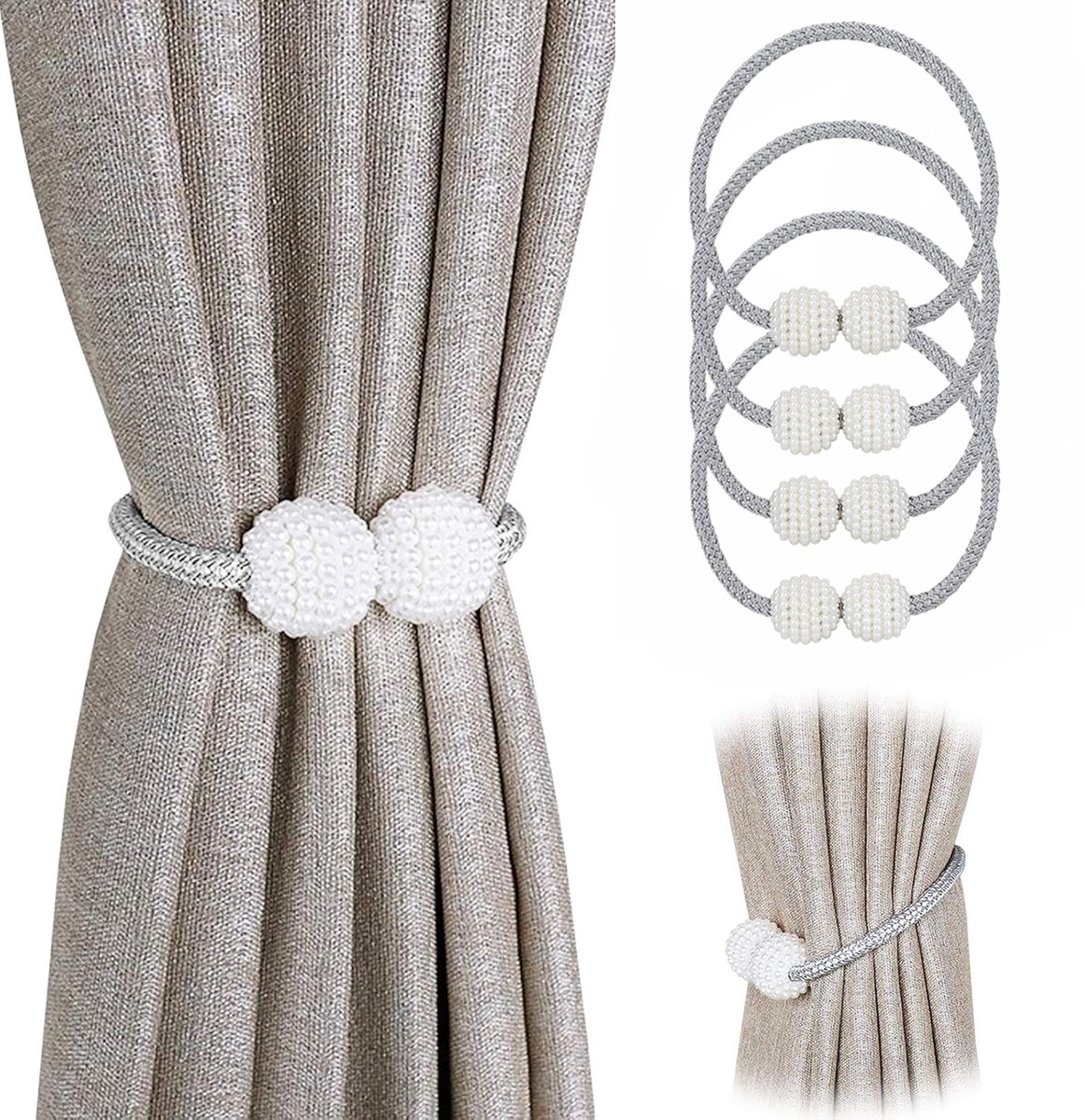 Curtain Tieback - Magnetic Curtain Cord - 4 Pieces - Super Strong Magnetism - Curtain Holder - Curtain Tie - Curtain Holder Clamps - Curtain Ties