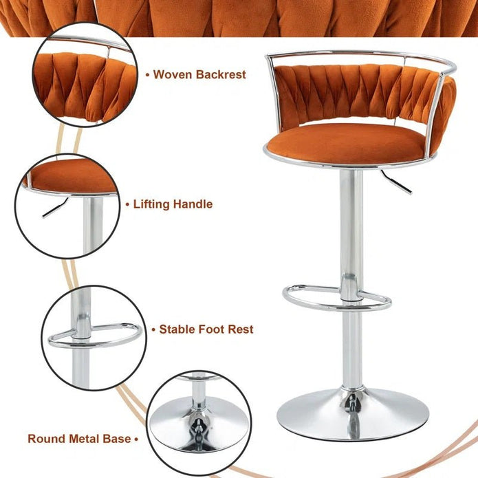 SERENITà Silver Swivel Upholstered Velvet Adjustable Height Counter Stool with Metal Frame Orange (Set of 2) — image 4