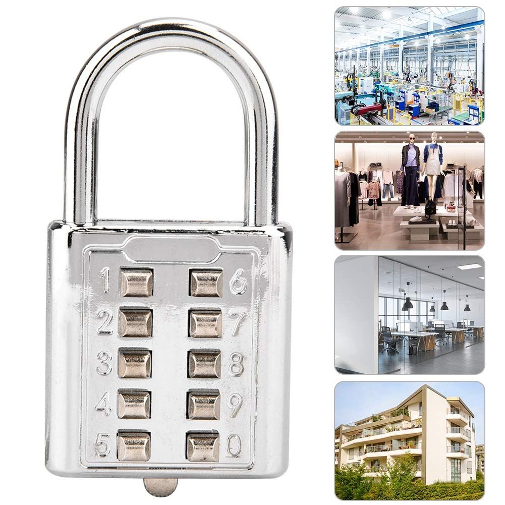 10 Digit Push Button Combination Padlock, Zinc Alloy Cabinet Locker Combo Lock & Blind Bouton Padlock,5 Digit Password Padlock for School Gym Locker, Sports — image 3