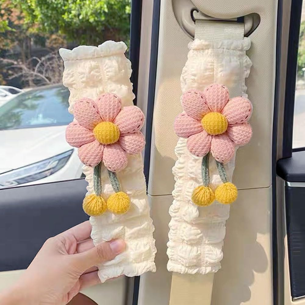 2 Pack Car Seat Belt Cover Pads, Soft Seat Belt Shoulder Pad with Petals, Cute Floral Car Seatbelt Covers Protector for Women Girls, Universal Fit for Cars — image 2
