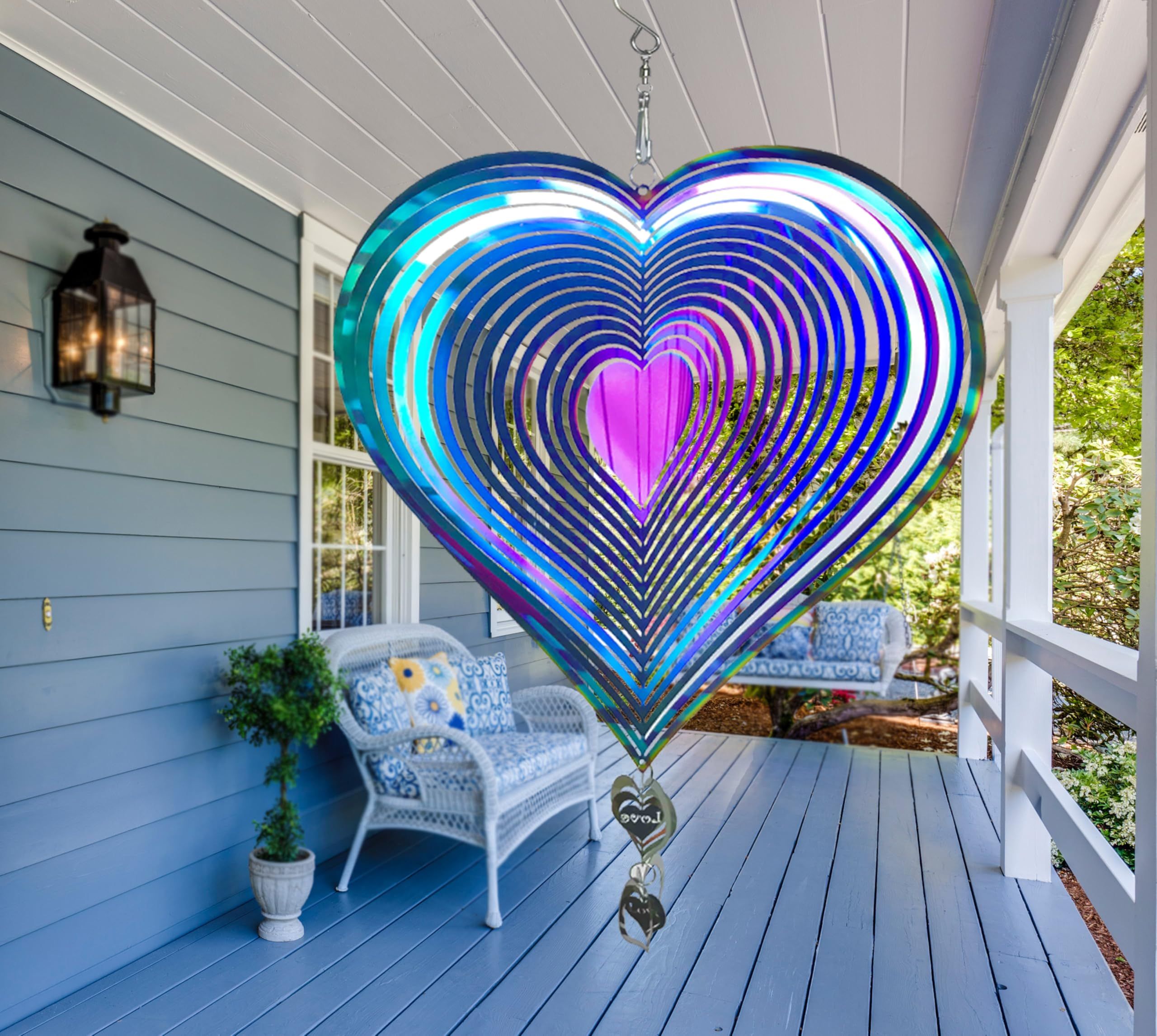 3D Stainless Steel Wind Spinners for Outdoor Yard Decor, Hanging Heart-Shaped Garden Ornaments, Reflective Metal Wind Sculptures for Patio Lawn Decorations — image 4