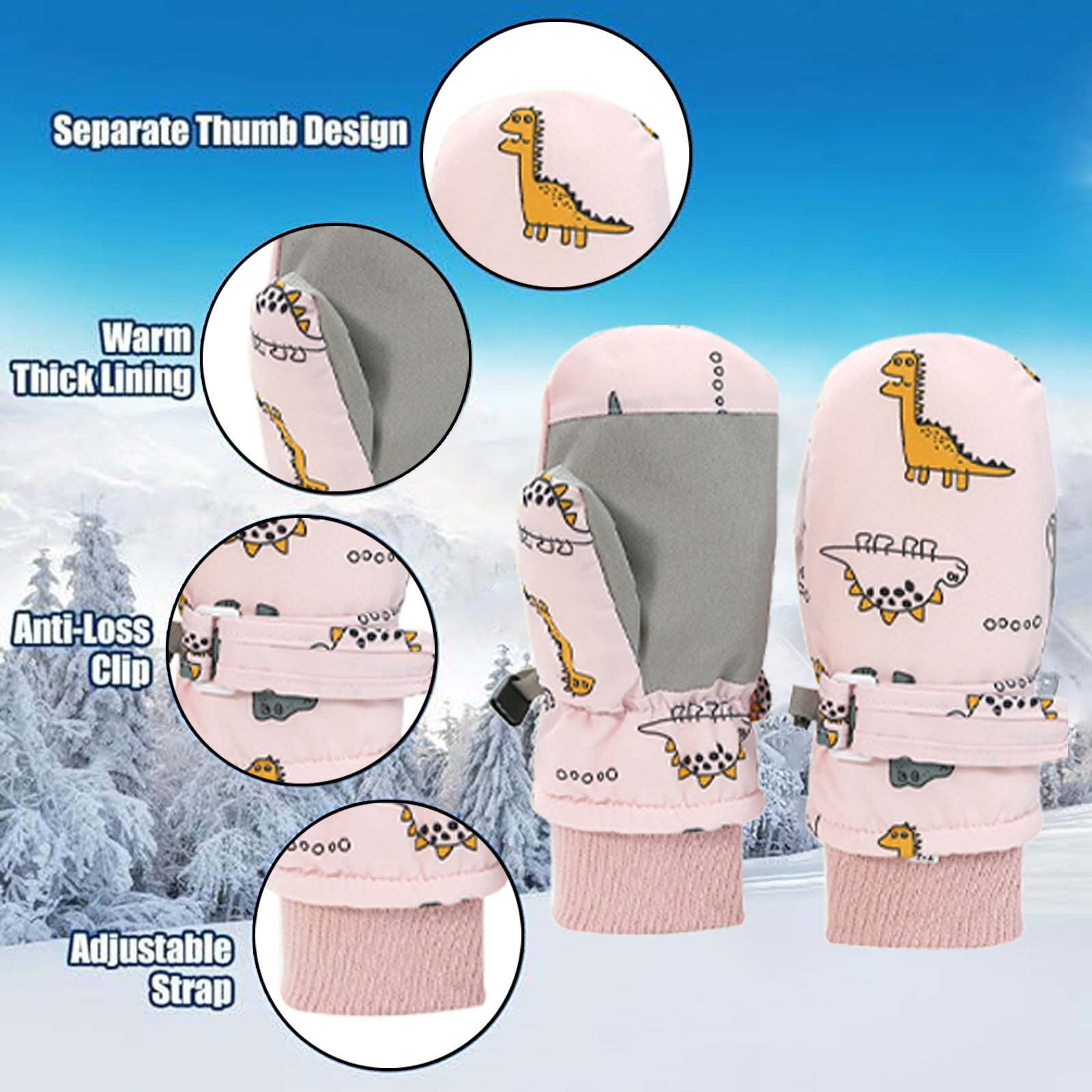Kids Waterproof Winter Snow Gloves, Thick Stretchy Warm Gloves for Boys and Girls for Outdoor Play in Cold Weather, Pink-2, 4-8 Years — image 4