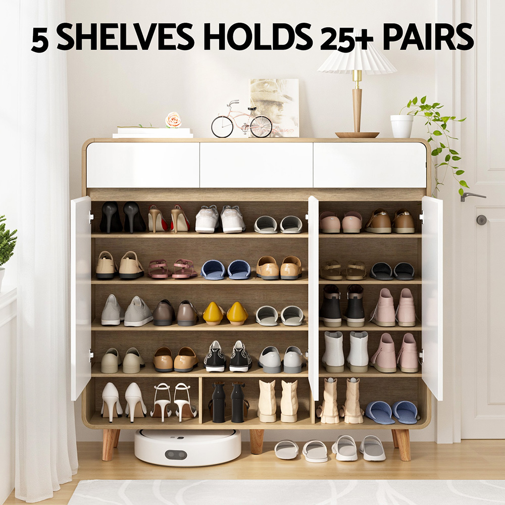 Artiss Shoe Rack Cabinet 25 Pairs Storage Cupboard Pine&White โ image 5
