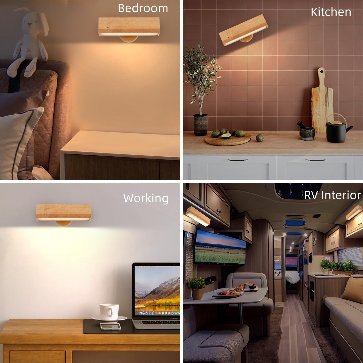 Indoor wall lamp - Wooden LED wall lamp with wireless charging - Bedroom wall lamp - 360° rotating touchscreen dimmable light - Drill-free installation — image 5