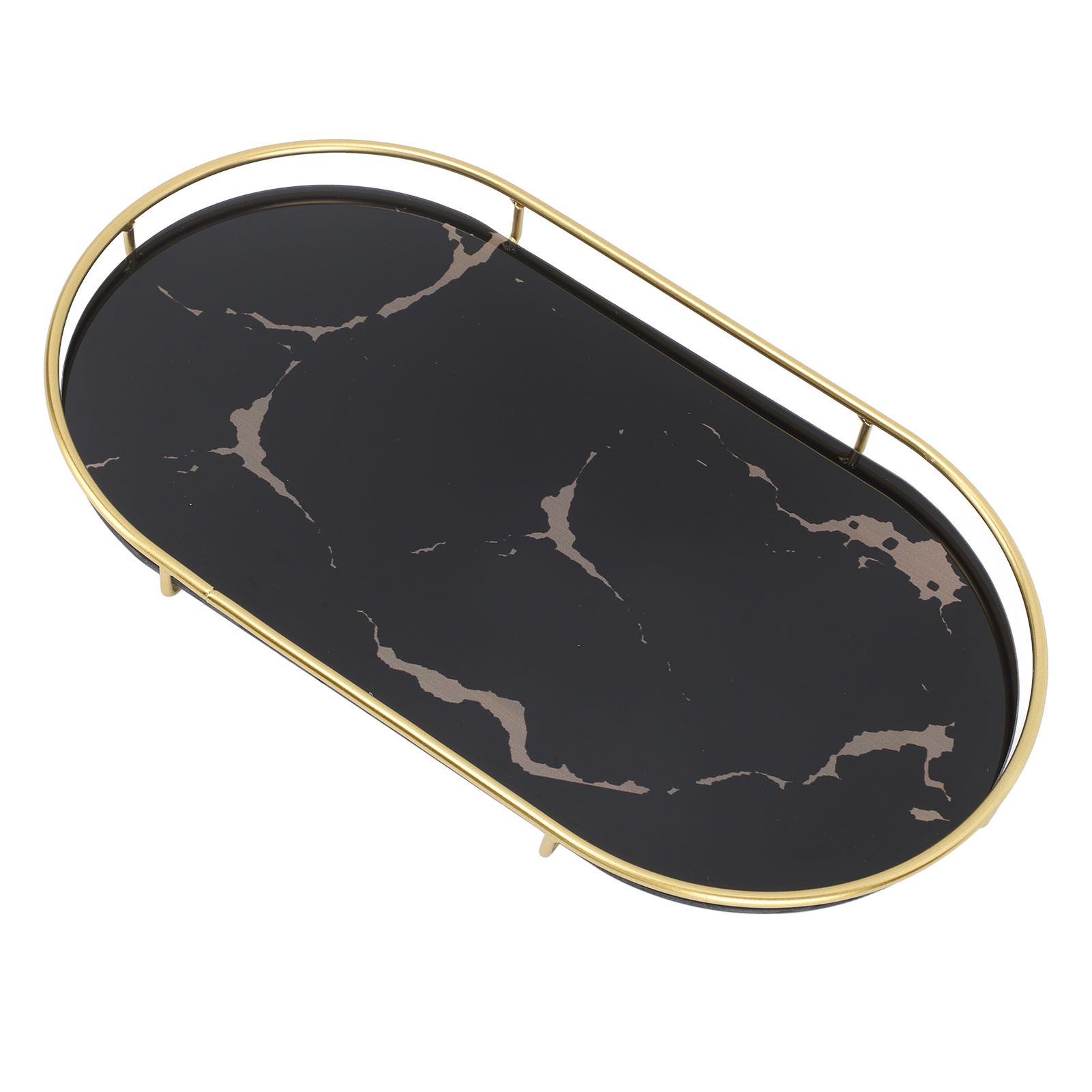 Bathroom Storage Tray Light Luxury Decorative Golden Texture Oval Bathroom Organiser Tray for Soap Towel Paper Napkins Jewellery Makeup Black Base โ image 5
