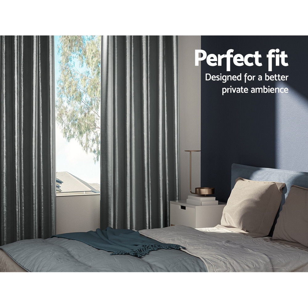 Artiss 2X Blockout Curtains Eyelet 180x213cm Grey Shine โ image 3