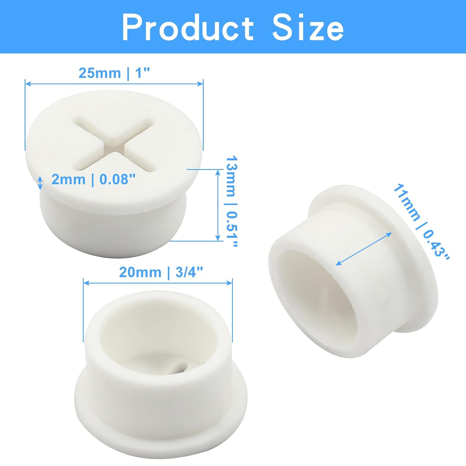 12pcs 3/4 Inch (20mm) Rubber Desk Grommet, Flexible Desk Hole Cover Plug Wire Management Cable Cord Pass Through for Office Home Equipment (White) — image 5