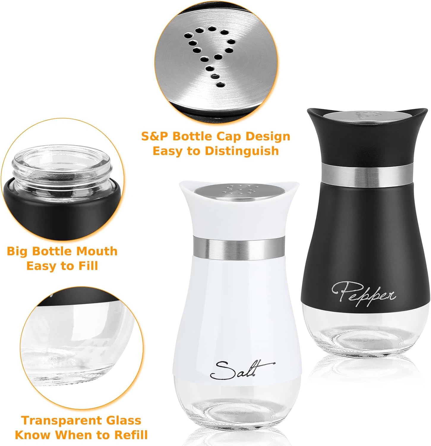 Salt and Pepper Shakers Set, 4 oz Stainless Steel Salt Pepper Shaker Containers with Glass Bottom for Kitchen Cooking, BBQ, Bar, Table, RV, Camp — image 3