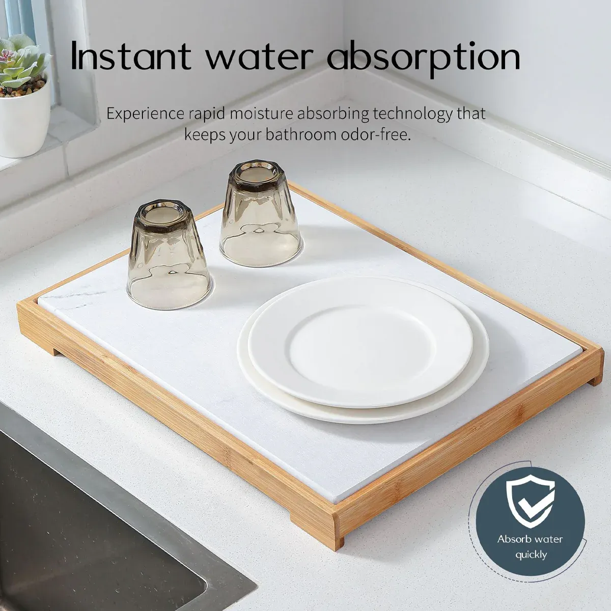Diatomite Instant Absorbent Dry Mat With Bamboo Frame Bathroom Kitchen Dry Pad — image 6