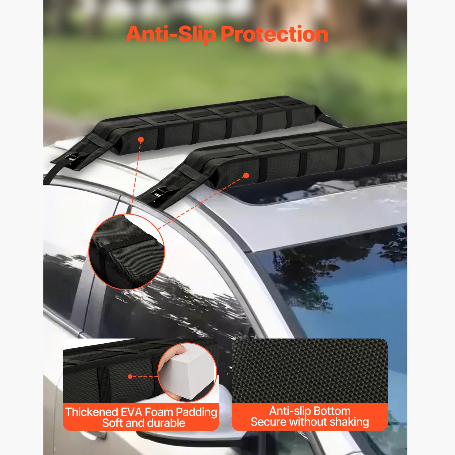 Soft Roof Rack Pads 33in 176lbs Load Capacity for Kayak Canoe Surfboard Luggage — image 6