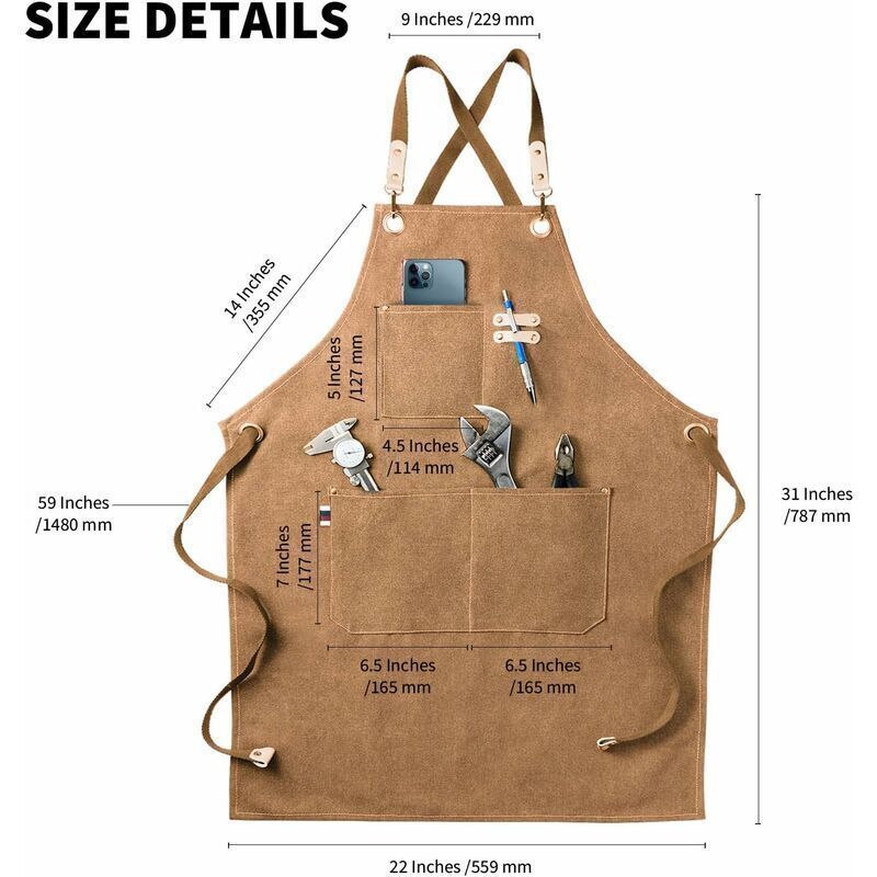 Kitchen Apron Water Resistant Cotton Linen Cross Back Adjustable Apron Black — image 2