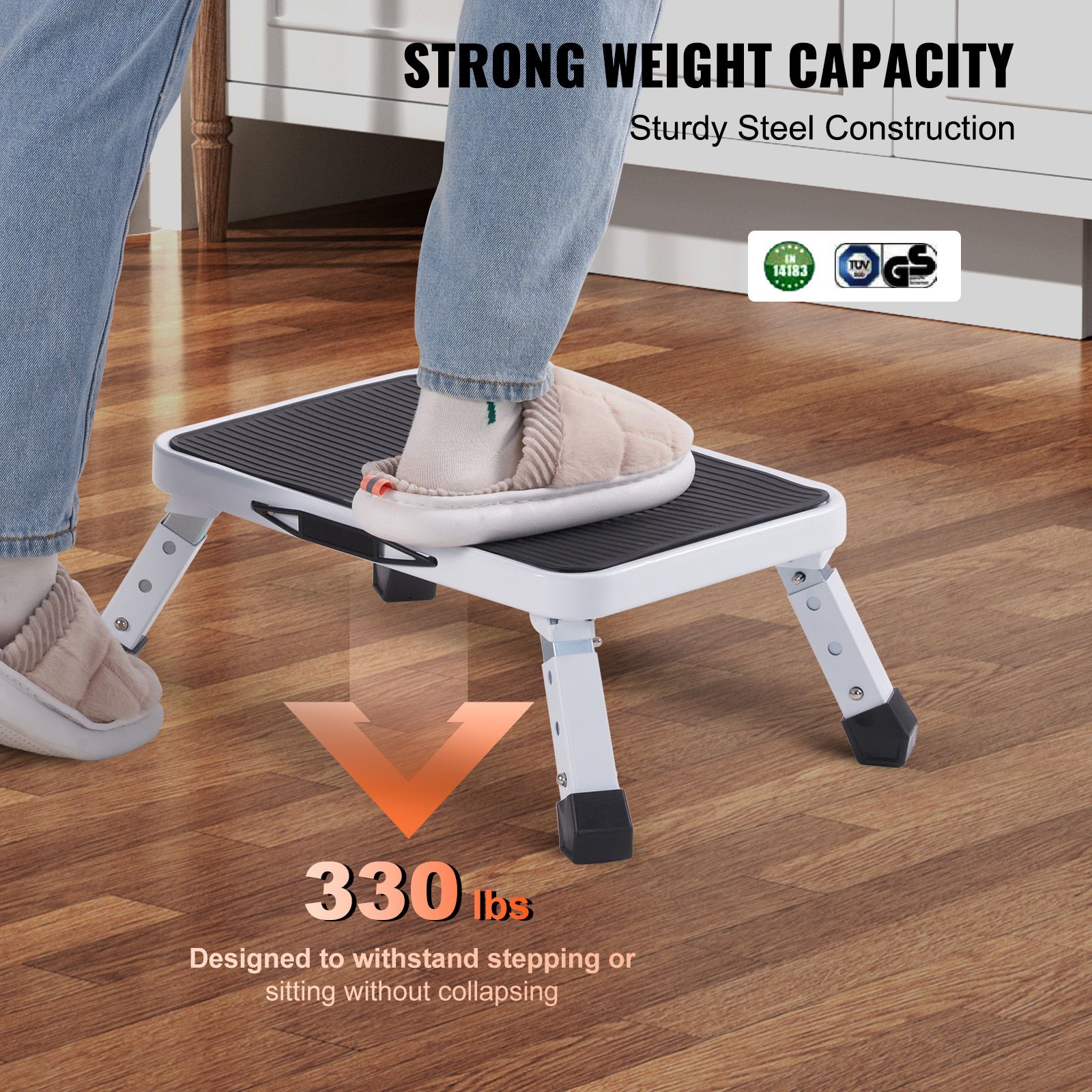 Step Stool 1-Step 150KG Capacity, Folding Steel Step Ladder 3 Adjustable Height, Portable Toddler Step Stools for Adults, Non-Slip Sturdy Step Ladders for โ image 3