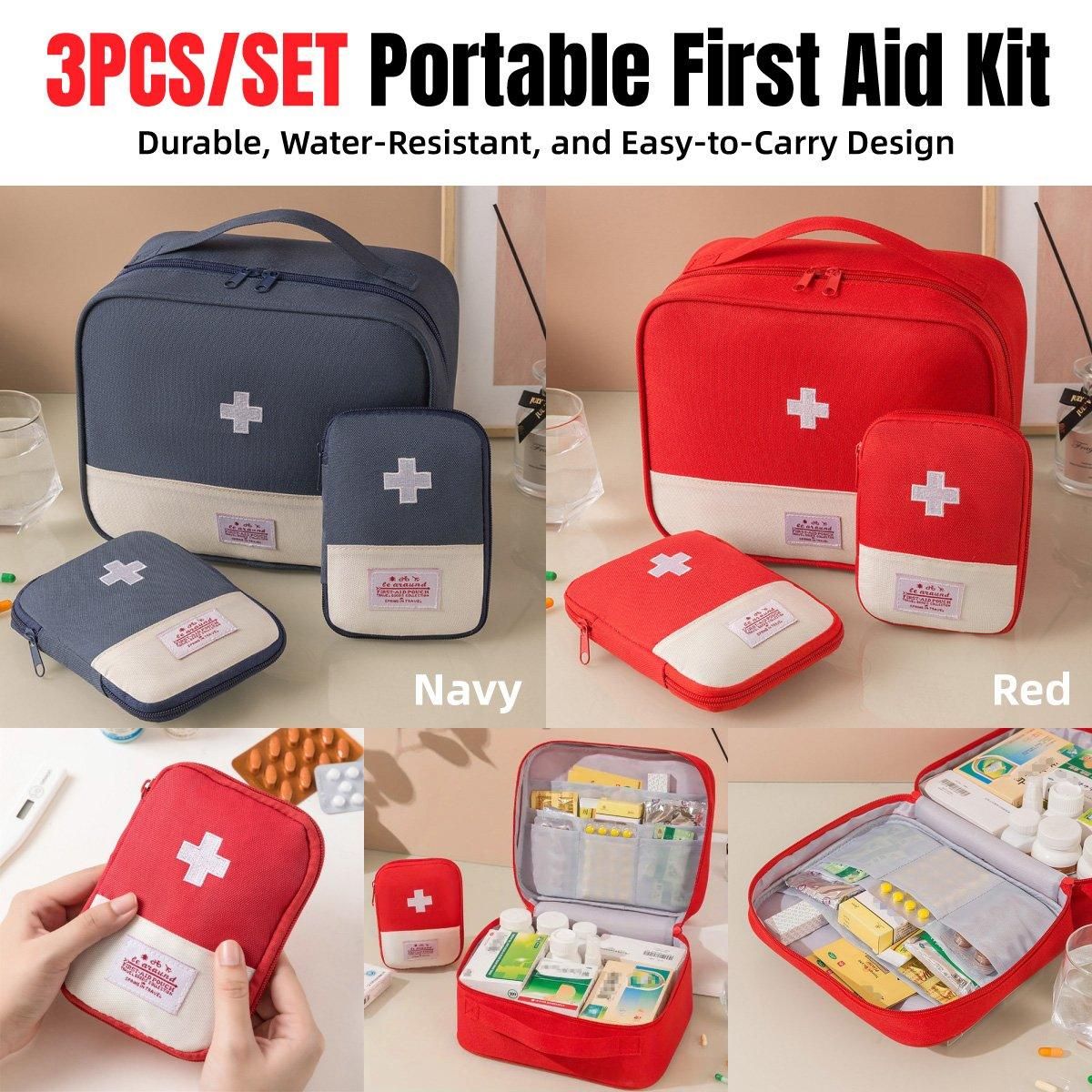 Set of 3 Portable Travel Medical Bags Organiser for Home Emergency Storage Use - Navy — image 2