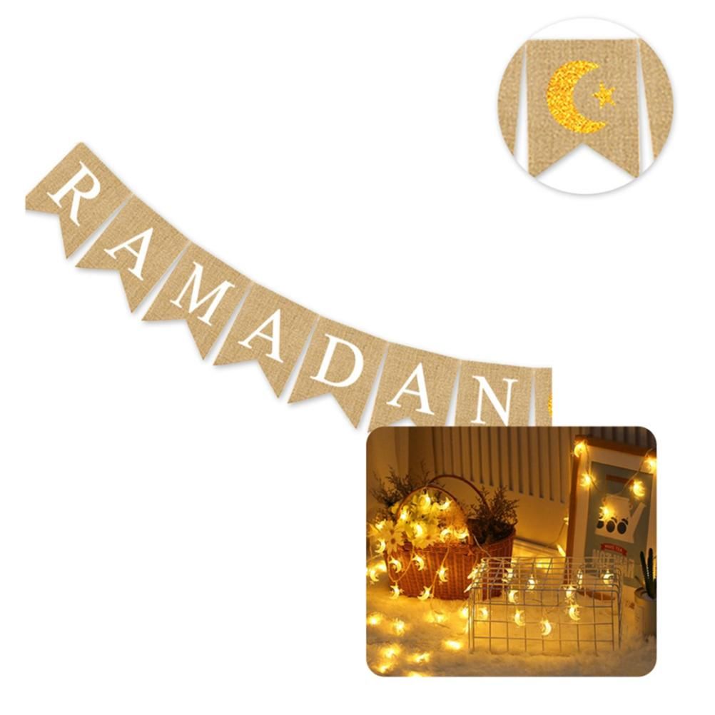 Eid Mubarak Banner Burlap Flag Decoration Eid Celebration Hanging Banner for Corridor Windows Living Room โ image 5