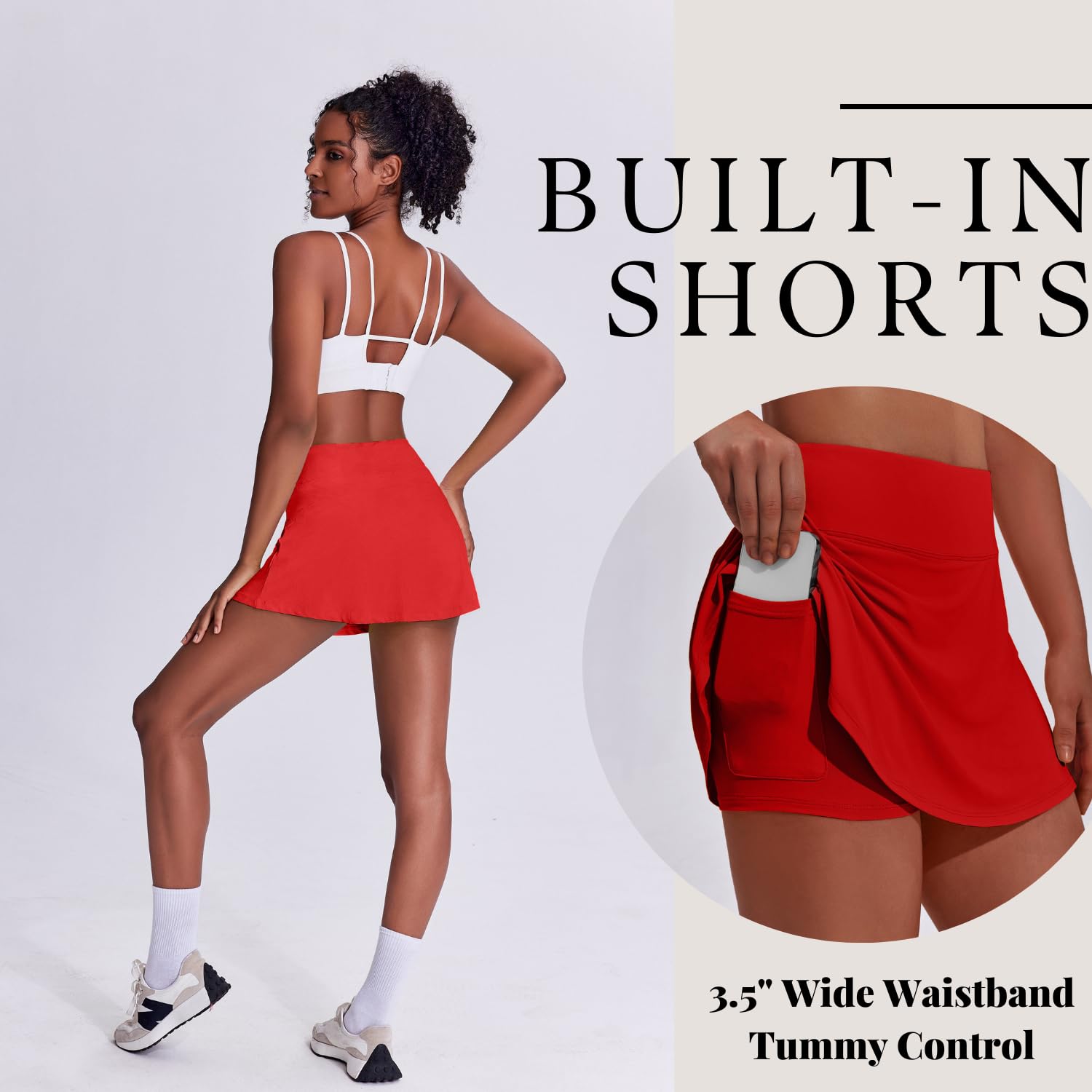 Women's Tennis Skirt with Pockets & Built-in Shorts – High-Waisted Golf Running Skort for Active Lifestyle, Sporty Fitness Wear (Red,XL) — image 4