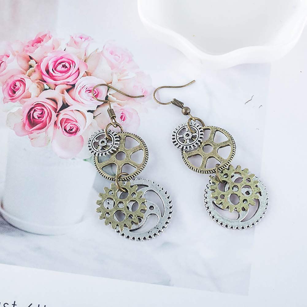 Handcrafted Steampunk Antique Look Brass-Tone Gear Earrings for Women Personalized Jewelry Gifts Wonderful gifts — image 3