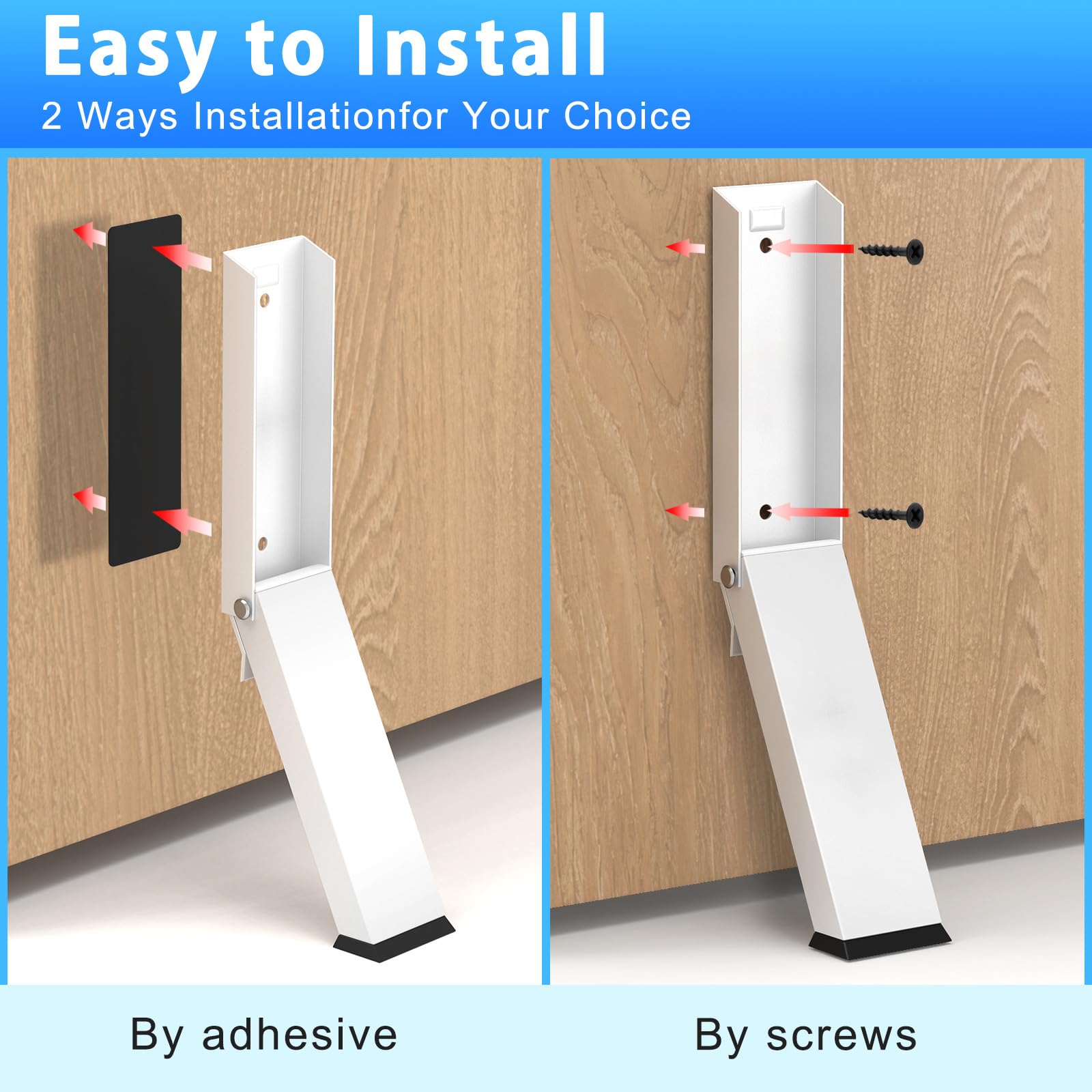 Foot-Operated Door Stopper with Magnetic Hold – Adjustable, Non-Slip Rubber Tip, Easy Install via Adhesive or Screws, Fits All Floor Types (White) — image 4