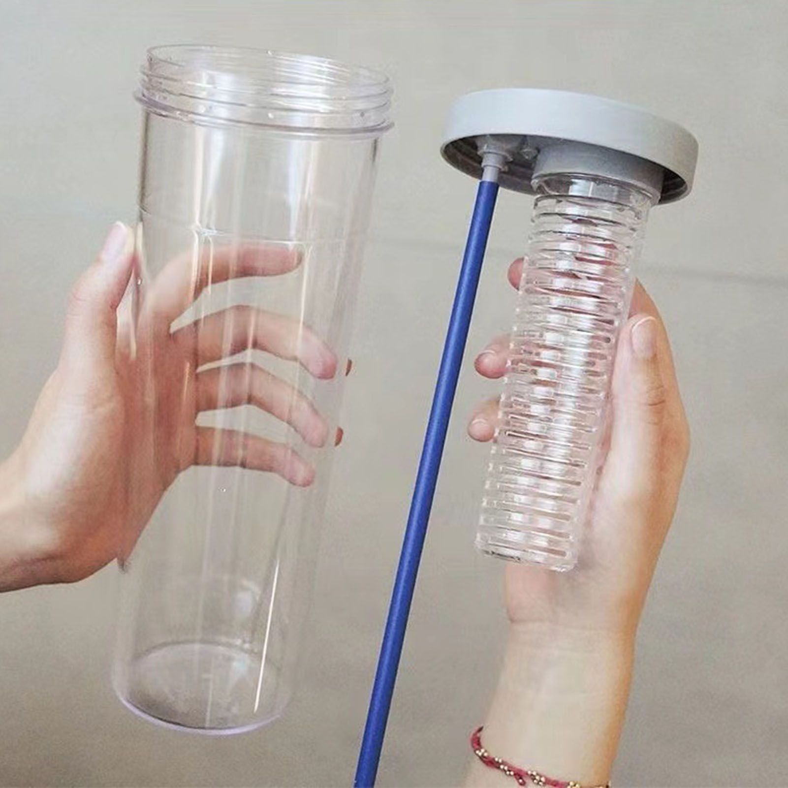 700ml Straw Cup Transparent Plastic Water Bottle with Straw Portable Juice Cup Drinking Bottle Gray — image 6