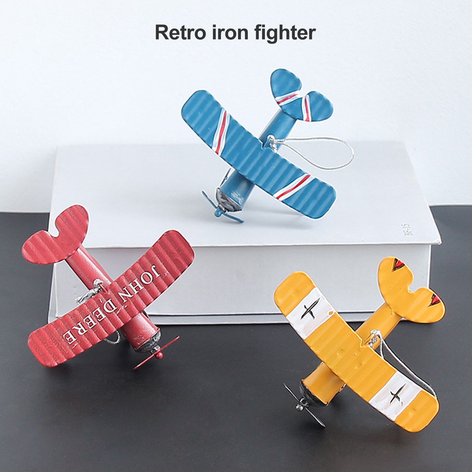 3pcs Airplane Hanging Ornament Retro Decoration Iron Airplane Model for Car Desktop Yellow Red Blue — image 3