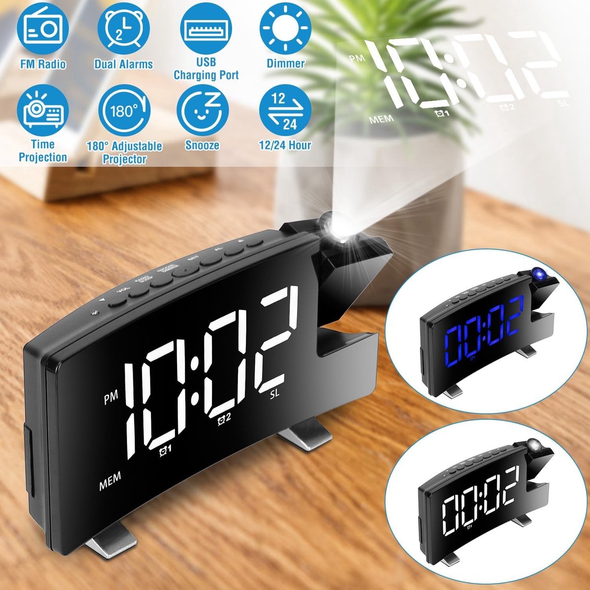 Alarm clock - radio - clock - Projection alarm clock - Digital alarm clock - Projection clock - Alarm Clock radio - digital clock - projection clock — image 4