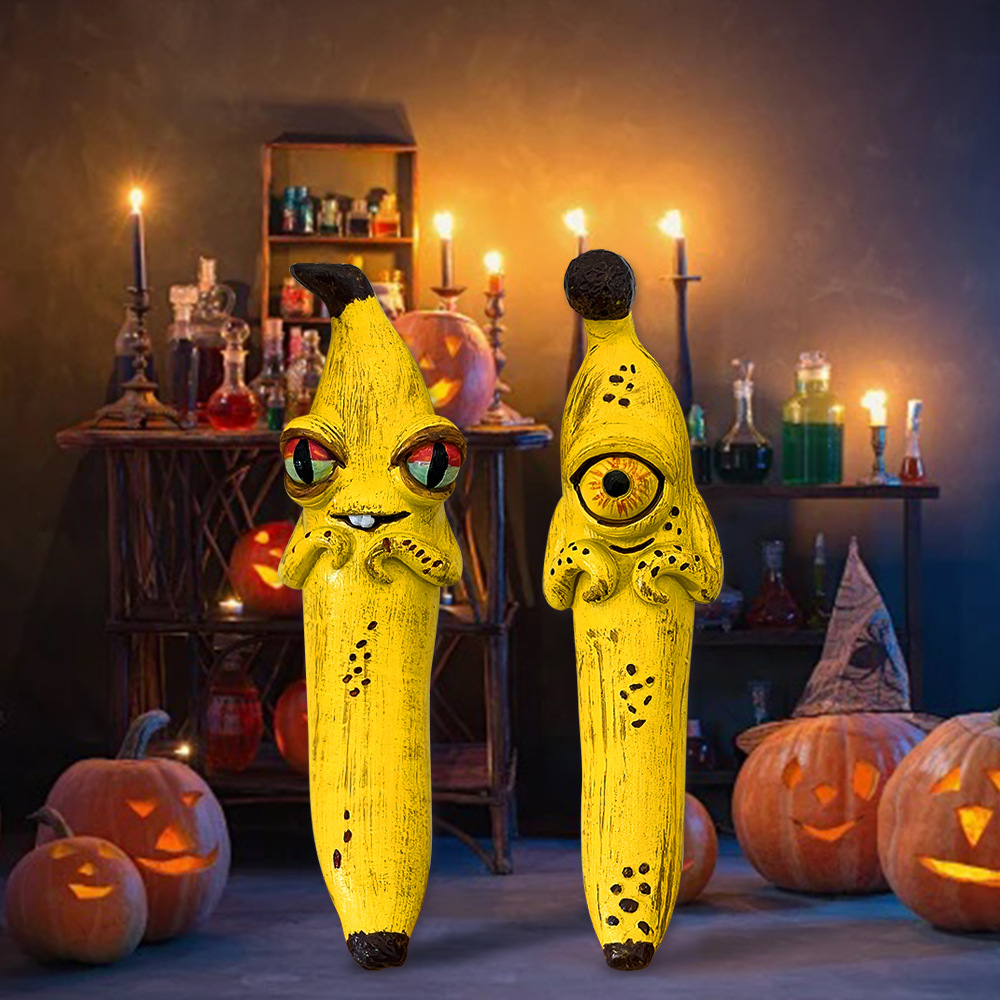 3 Pcs (Style 1+Style 2+Style 3) Yellow Whimsical Magic Banana Monster Figurine - Quirky Resin Art Decor for Home & Party — image 2