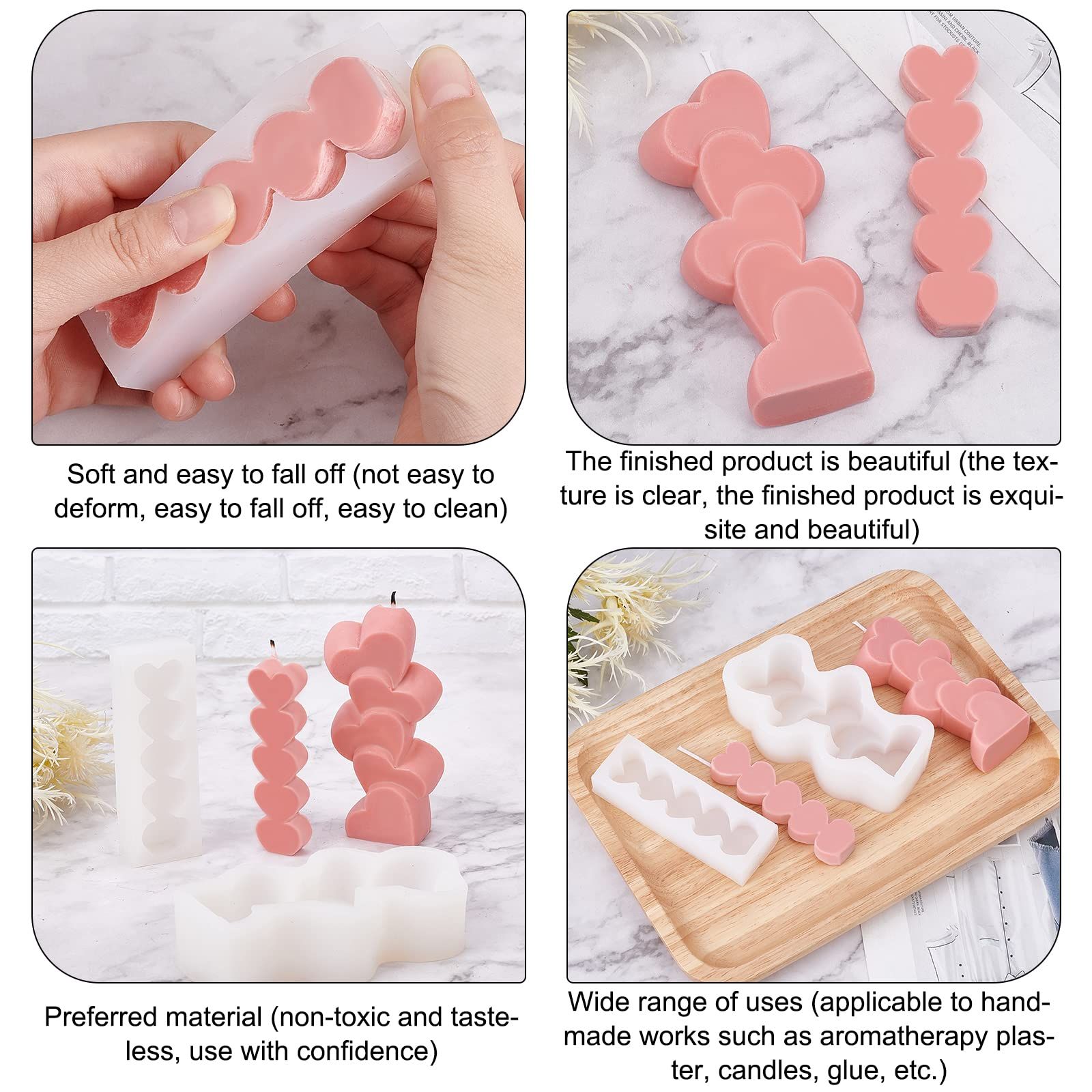 2 Style Heart Candle Silicone Mold 3D Stacking Hearts Shape Resin Casting Mold 3D Scattered Love Candle Mold for Chocolate Candy — image 3