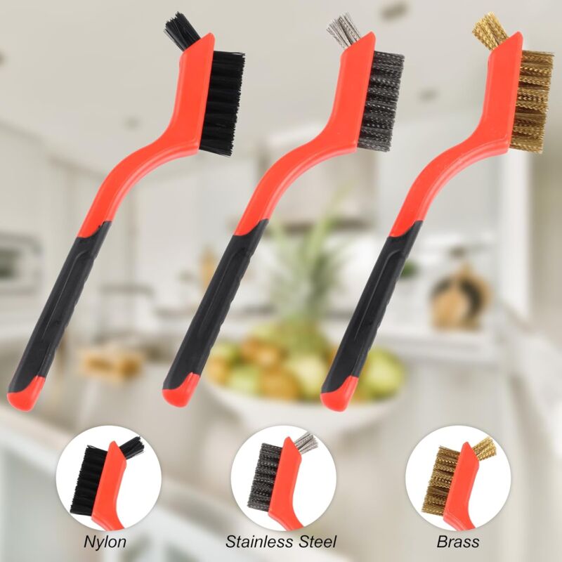 3 pcs Wire Brushes Set Stainless Steel Brass Carbon Nylon Scrub Brushes For Cleaning Welding Slag Stripping Rust Dust โ image 4