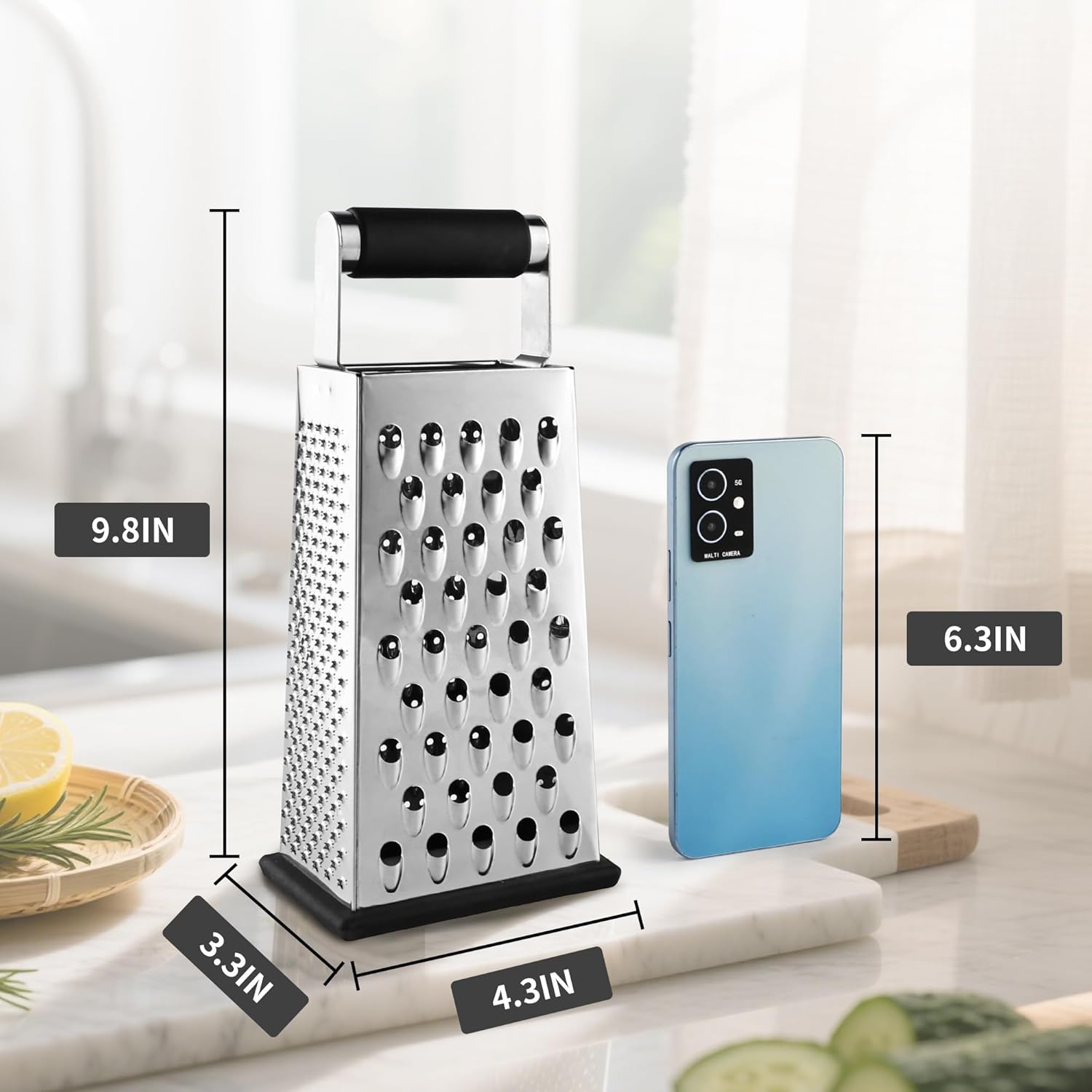 Cheese Grater, Box Grater for Cheese Stainless steel Vegetable Slicer Food Shredder 4-sided Convenience for kitchen — image 2
