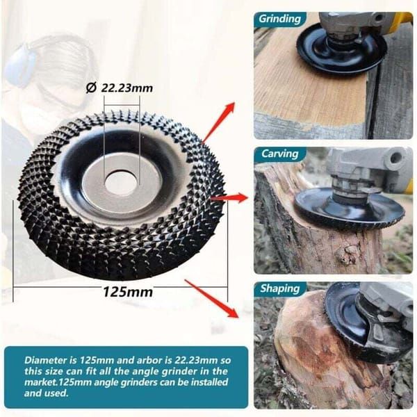 125mm Wood Carving Disc Set of 3, Angle Grinder Wheels for Wood Shaping, Grinding & Cutting, 7/8‑Inch Arbor Bore — image 3