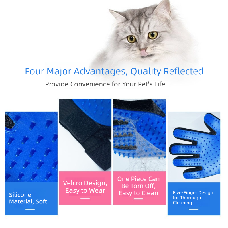 5 Pairs Blue Pet Grooming Gloves for Dogs & Cats - Deshedding, Bathing & Massage Brush โ image 2