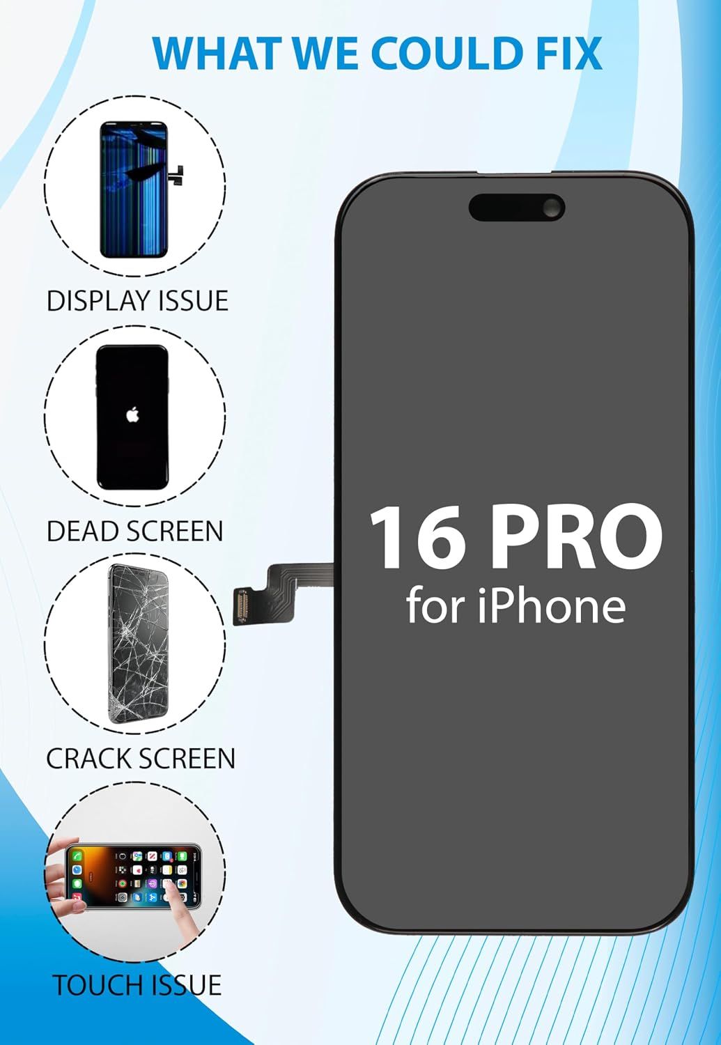 iPhone 16 Pro Screen Replacement, 6.3 Inch Incell LCD Display Touch Screen Digitizer, Comes with Full Repair Tool Kit and Tempered Glass Protector for iPhone โ image 2