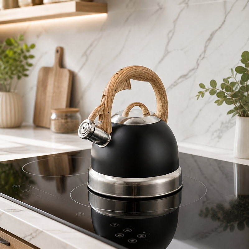 2.9L Whistling Kettle Stainless Steel Foldable Handle Camping Home Office Black — image 4