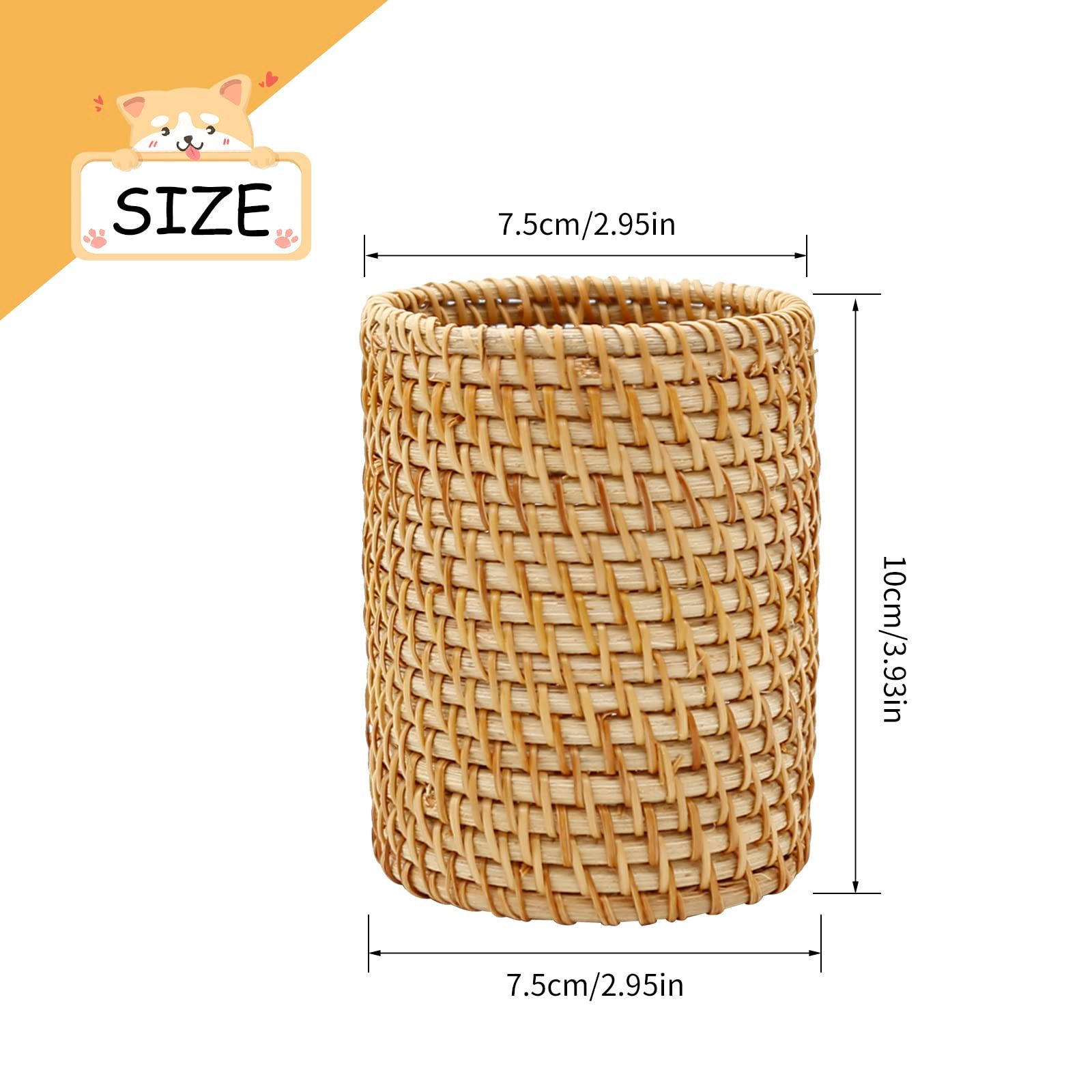 2 Pack Rattan Pencil Holder Handmade Pen Organizer Boho Desk Accessories Pen Cup Holder Desk Accessories Aesthetic Holder for Desk Cute โ image 2