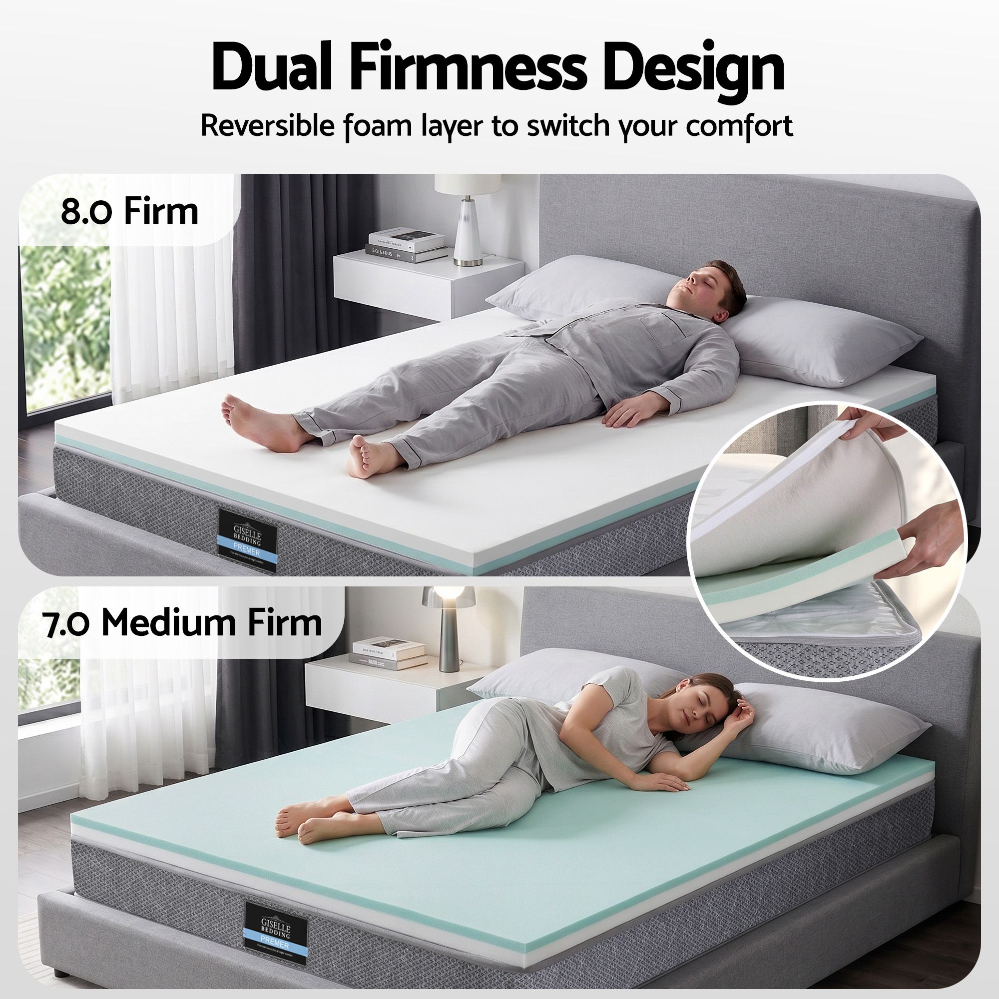 Giselle Bedding King Mattress 23cm Pocket Spring Mattress with Adjustable Firmness Reversible Foam Layer for Medium Firm & Firm Support Motion Isolation โ image 3