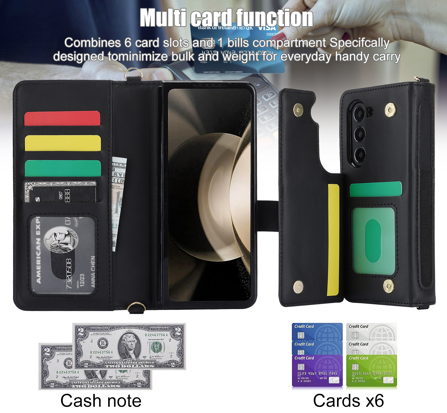 Galaxy Z Fold5 Multi-Functional Leather Wallet Case for Samsung Z Fold Series - Crossbody with Pen Slot, Quilted Design Pen Not Included โ image 5