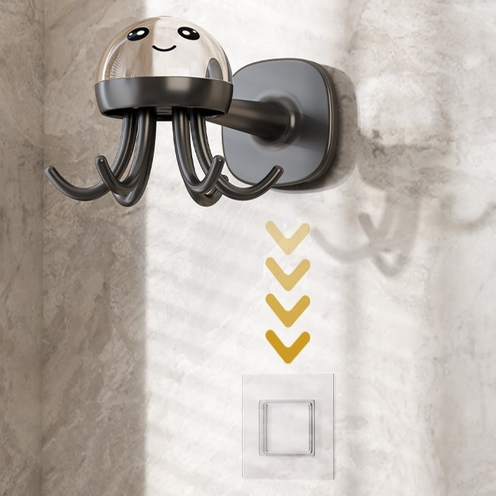 Octopus Rotating No-Drill Hook, Multi-Purpose Strong Adhesive 6-Claw Kitchen Utensil Wall Storage Rack—Gray — image 5