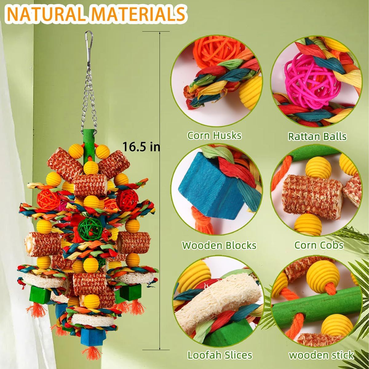 Bird Toys, Parrot Toys for Large Birds, Natural Corn cob and Loofah Slices Bird chew Toys, Macaws, Cockatoos, Amazon Parrot and other Small and — image 5