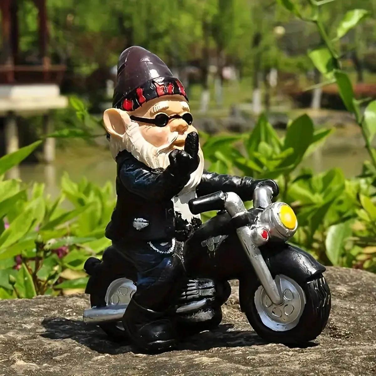 Garden Gnome Statue Decorative Figurines, Funny Gnome Riding Motorcycle Sculpture for Patio Lawn Yard, Elf Outdoor/Indoor Decor β image 2
