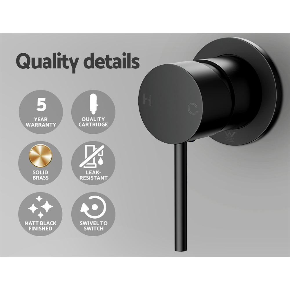Cefito Basin Mixer Wall Tap Round Brass Faucet Shower Bathtub Black — image 5